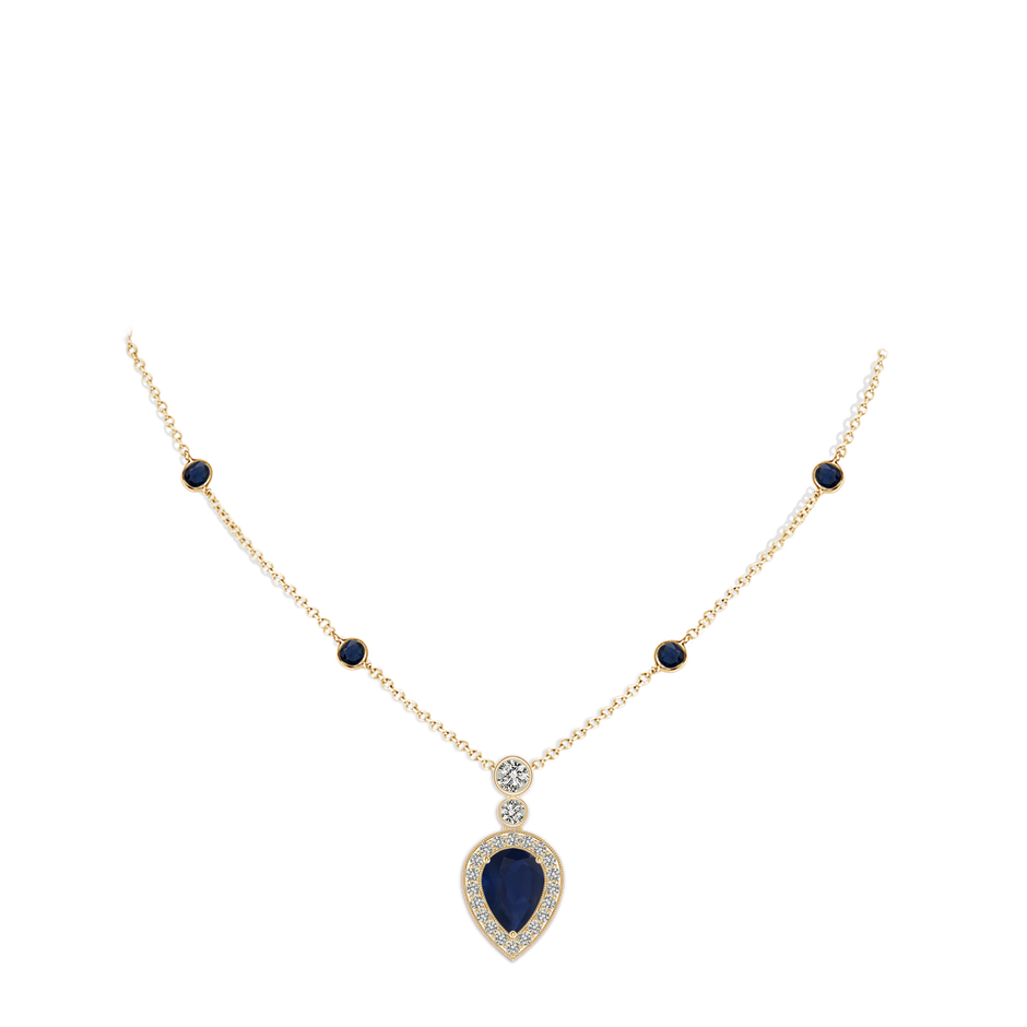 7x5mm A Inverted Pear Sapphire Necklace with Diamonds in Yellow Gold pen