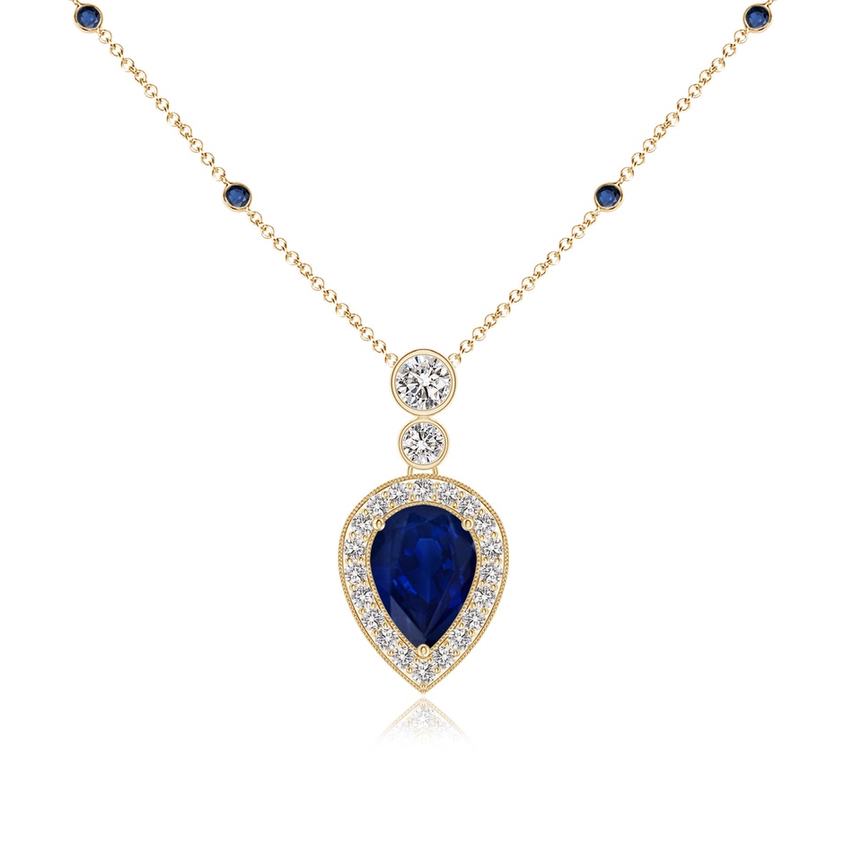 7x5mm AA Inverted Pear Sapphire Necklace with Diamonds in Yellow Gold 