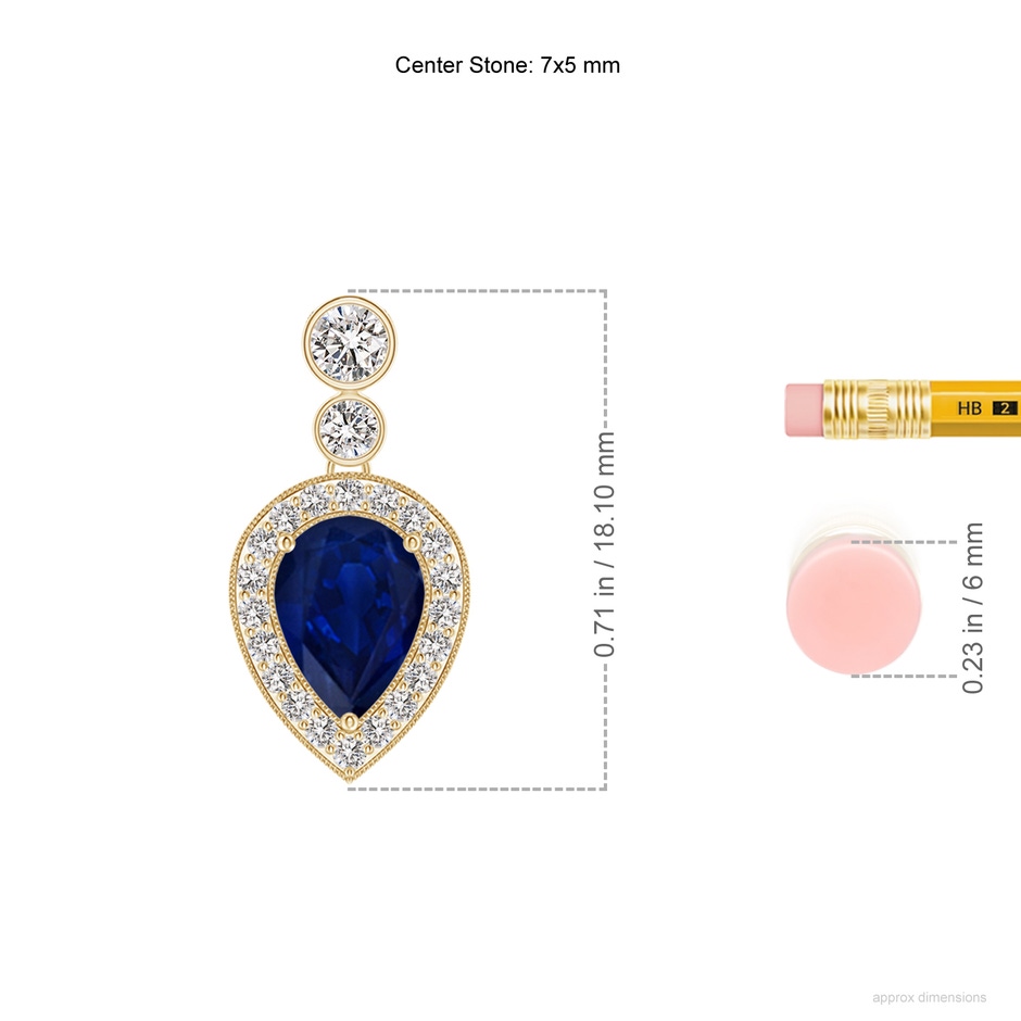 7x5mm AA Inverted Pear Sapphire Necklace with Diamonds in Yellow Gold ruler