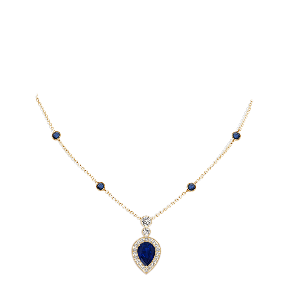 7x5mm AA Inverted Pear Sapphire Necklace with Diamonds in Yellow Gold pen