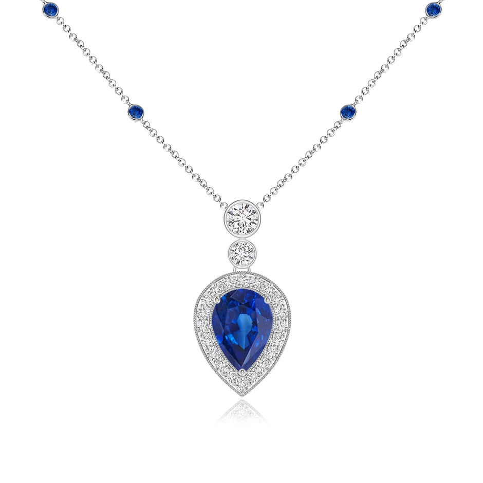 7x5mm AAA Inverted Pear Sapphire Necklace with Diamonds in 18K White Gold 
