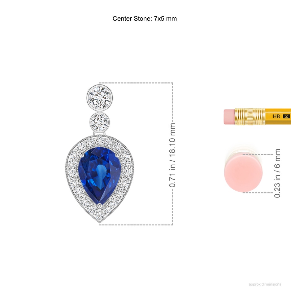 7x5mm AAA Inverted Pear Sapphire Necklace with Diamonds in 18K White Gold ruler