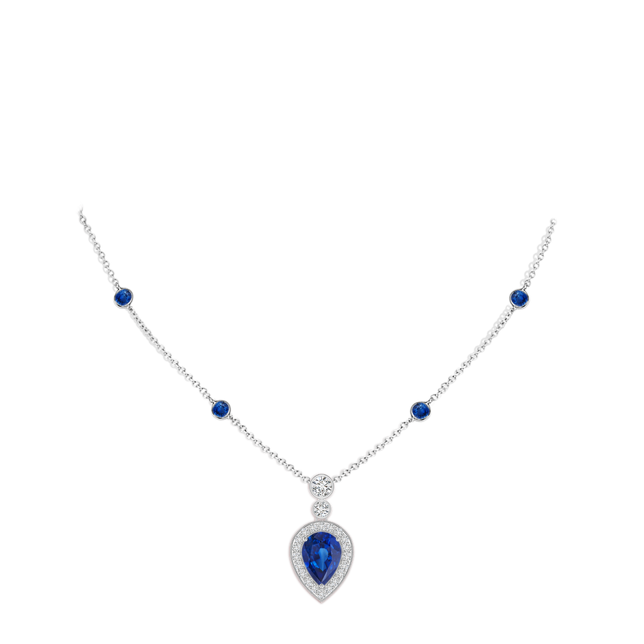 7x5mm AAA Inverted Pear Sapphire Necklace with Diamonds in 18K White Gold pen