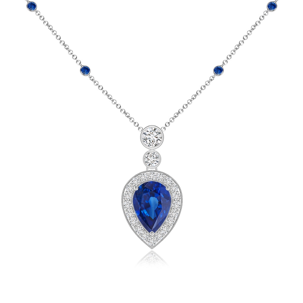 7x5mm AAA Inverted Pear Sapphire Necklace with Diamonds in White Gold 