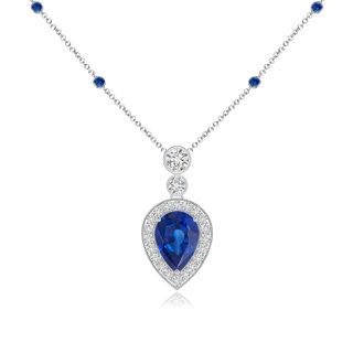 7x5mm AAA Inverted Pear Sapphire Necklace with Diamonds in White Gold