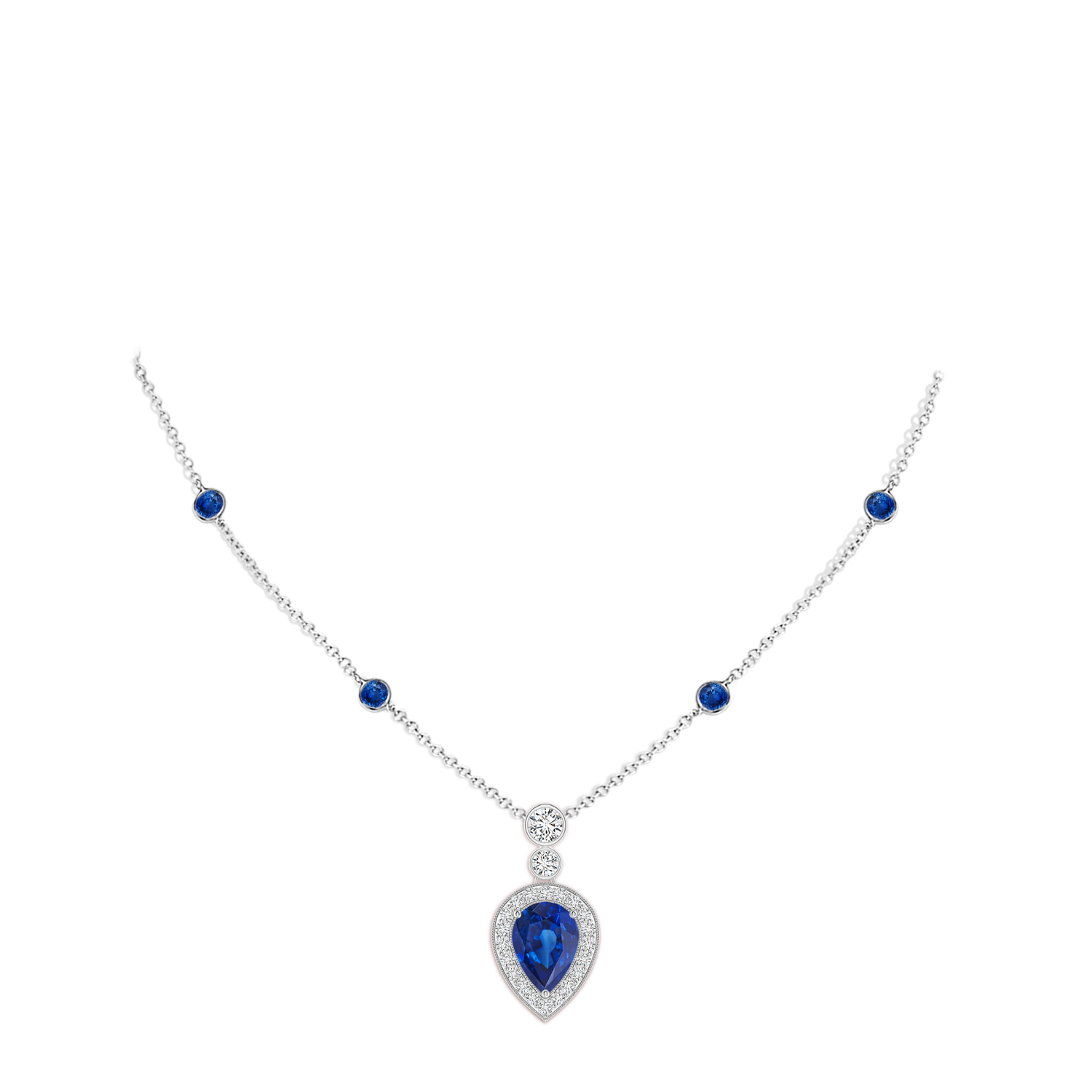 7x5mm AAA Inverted Pear Sapphire Necklace with Diamonds in White Gold - body_neck
