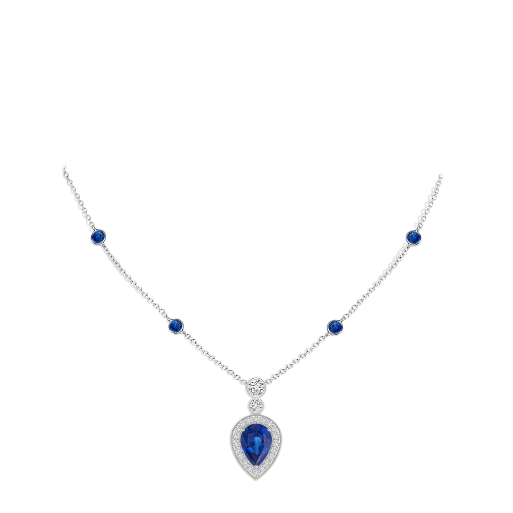 7x5mm AAA Inverted Pear Sapphire Necklace with Diamonds in White Gold pen
