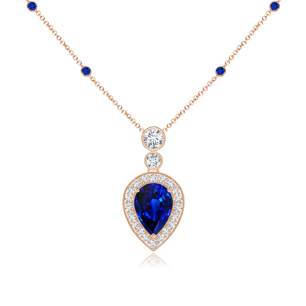 7x5mm AAAA Inverted Pear Sapphire Necklace with Diamonds in Rose Gold