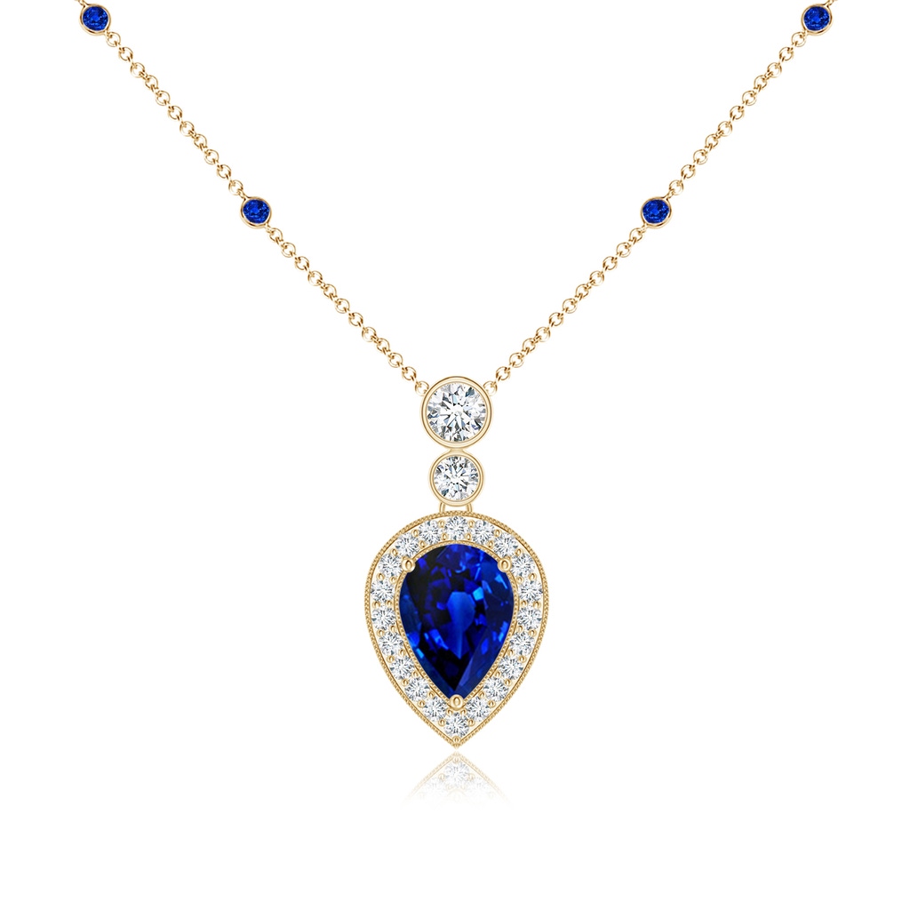 7x5mm AAAA Inverted Pear Sapphire Necklace with Diamonds in Yellow Gold