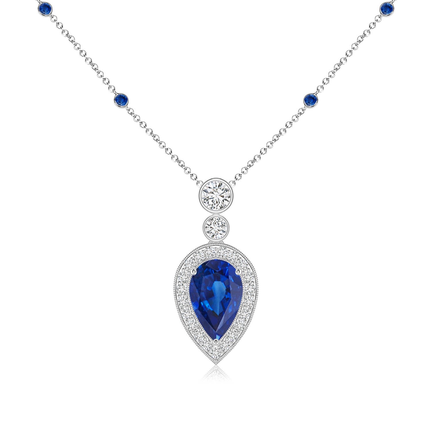Inverted Pear Sapphire Necklace with Diamonds