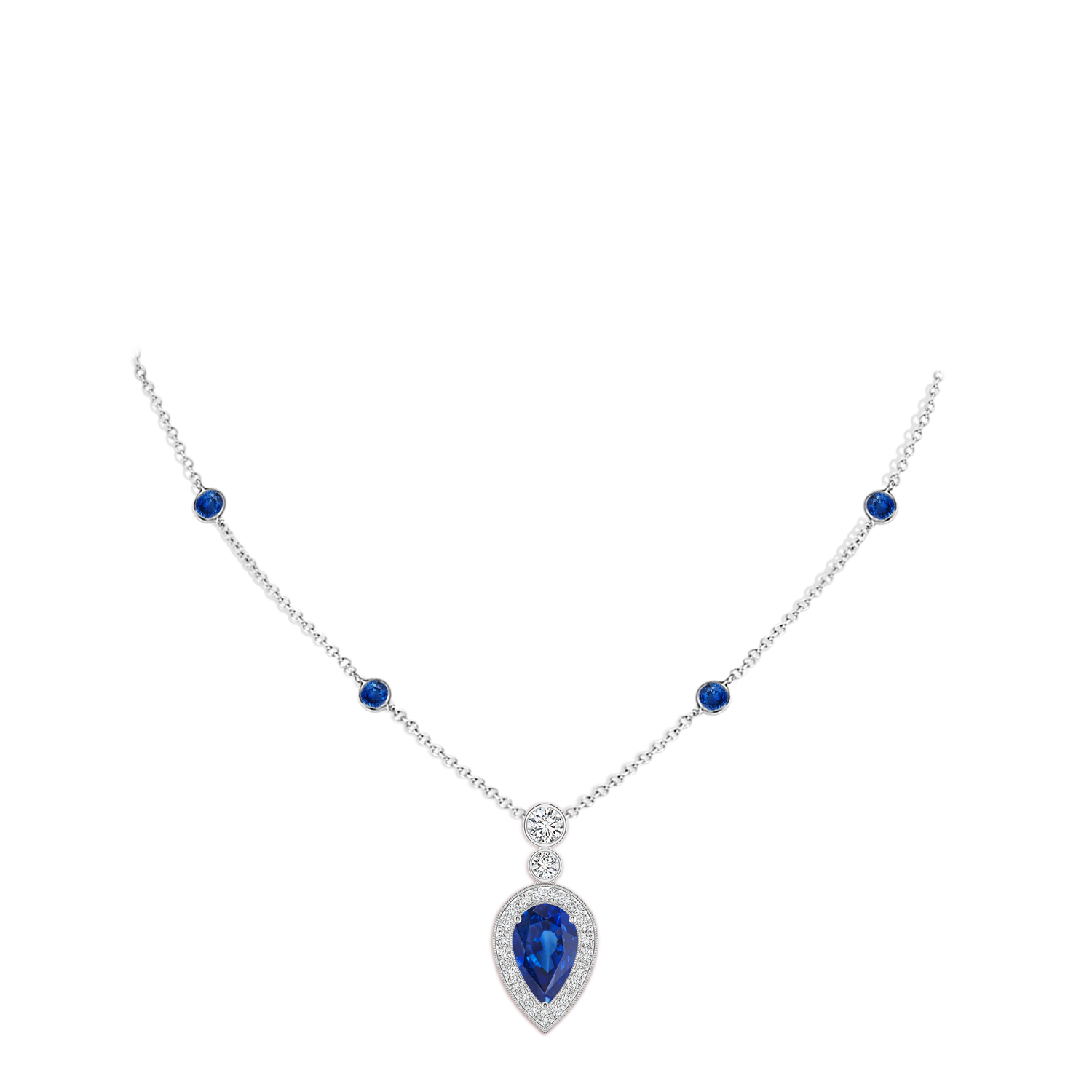 8x5mm AAA Inverted Pear Sapphire Necklace with Diamonds in White Gold - body_neck