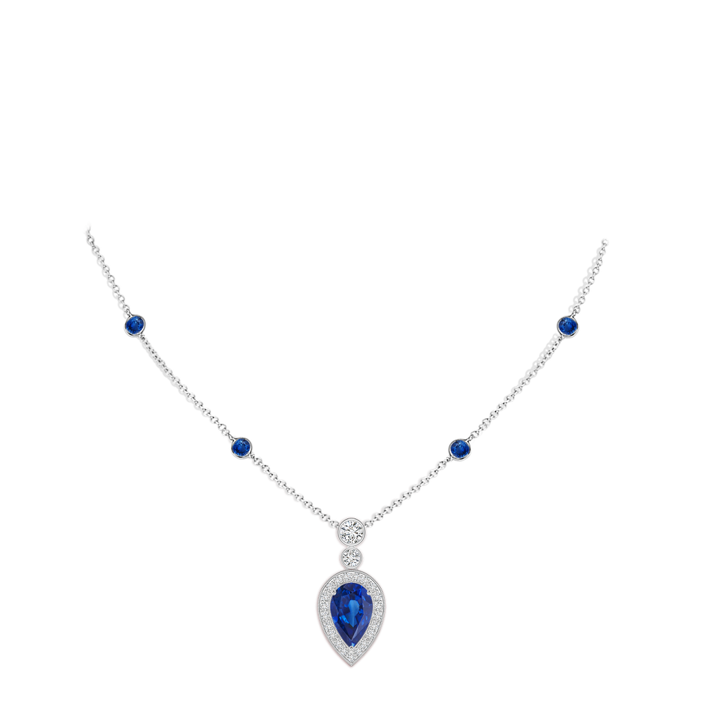 8x5mm AAA Inverted Pear Sapphire Necklace with Diamonds in White Gold pen