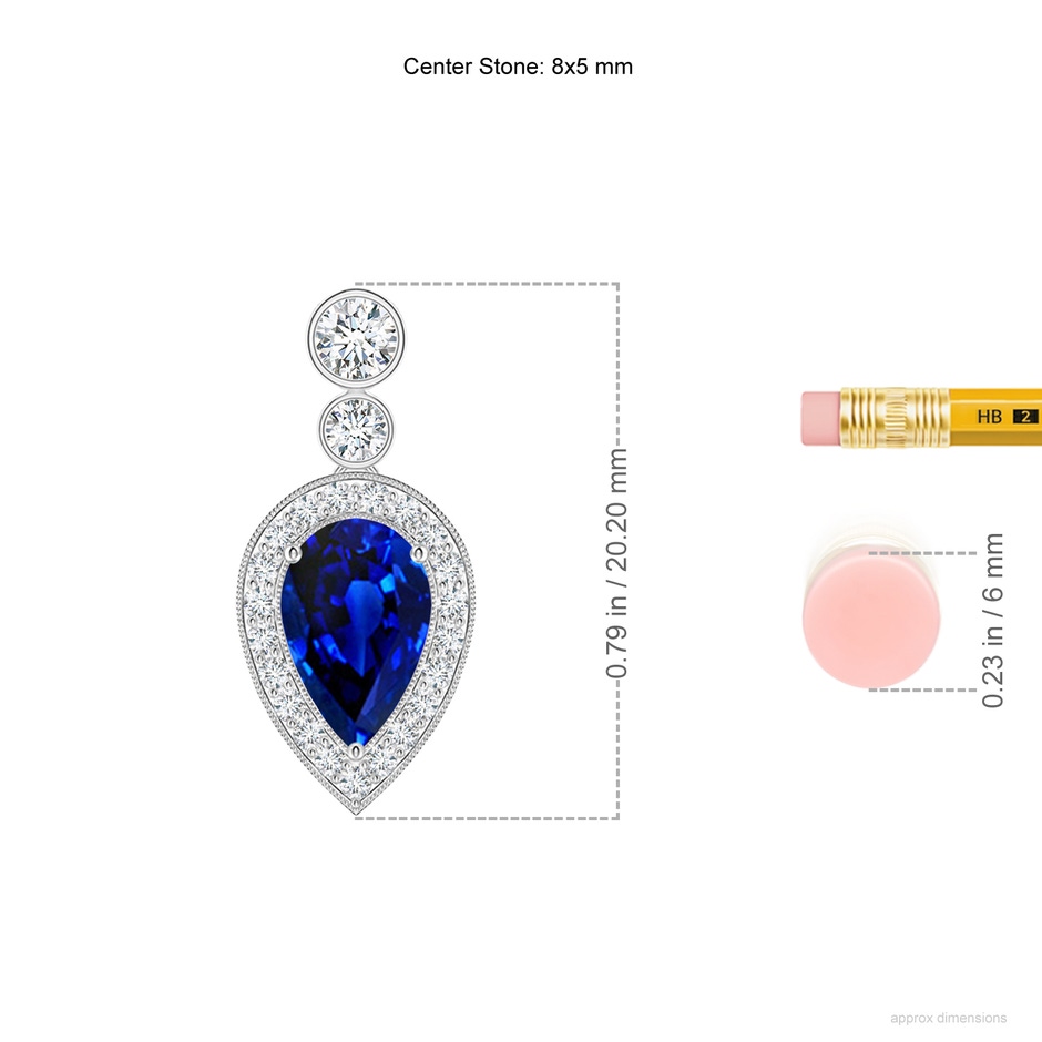 8x5mm AAAA Inverted Pear Sapphire Necklace with Diamonds in P950 Platinum ruler