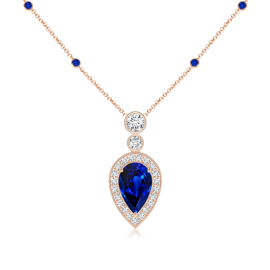 8x5mm AAAA Inverted Pear Sapphire Necklace with Diamonds in Rose Gold 