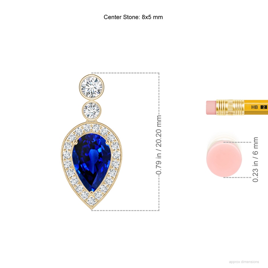 8x5mm AAAA Inverted Pear Sapphire Necklace with Diamonds in Yellow Gold ruler