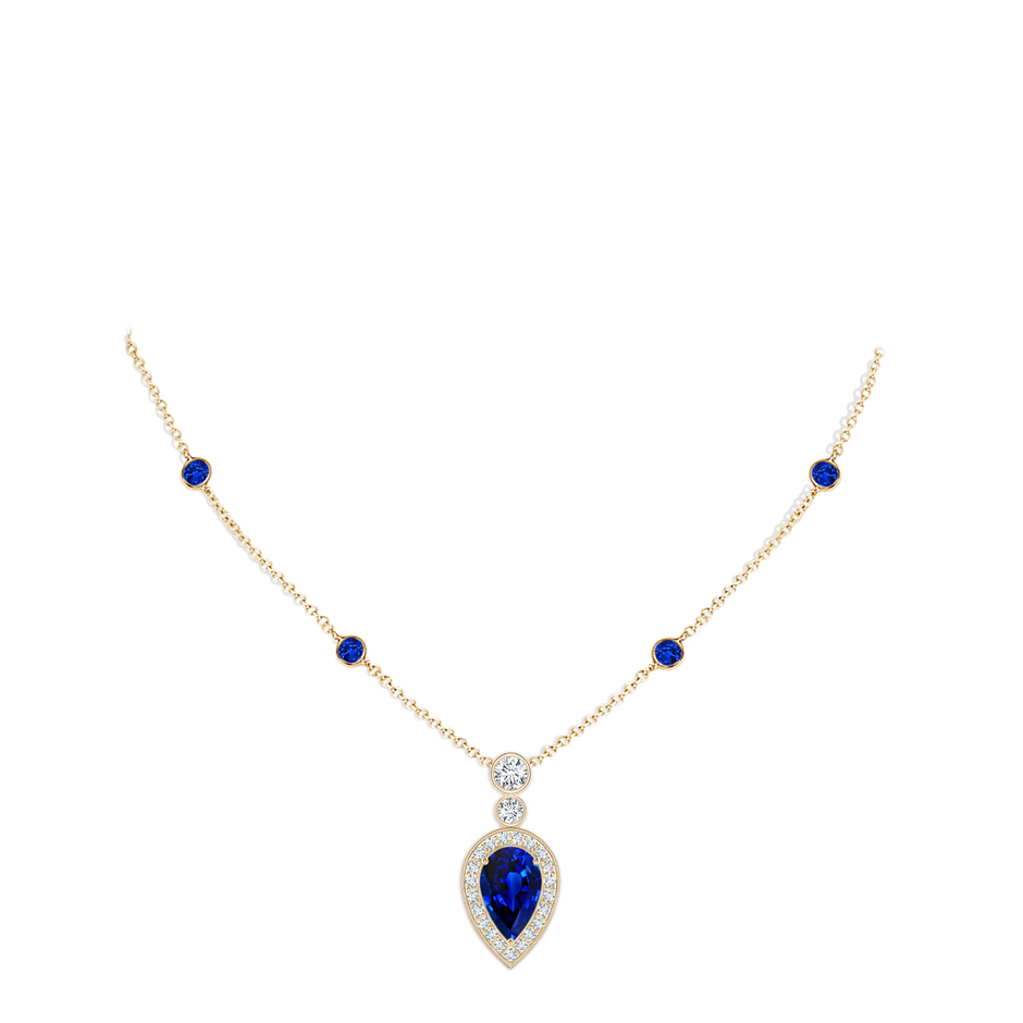 8x5mm AAAA Inverted Pear Sapphire Necklace with Diamonds in Yellow Gold pen