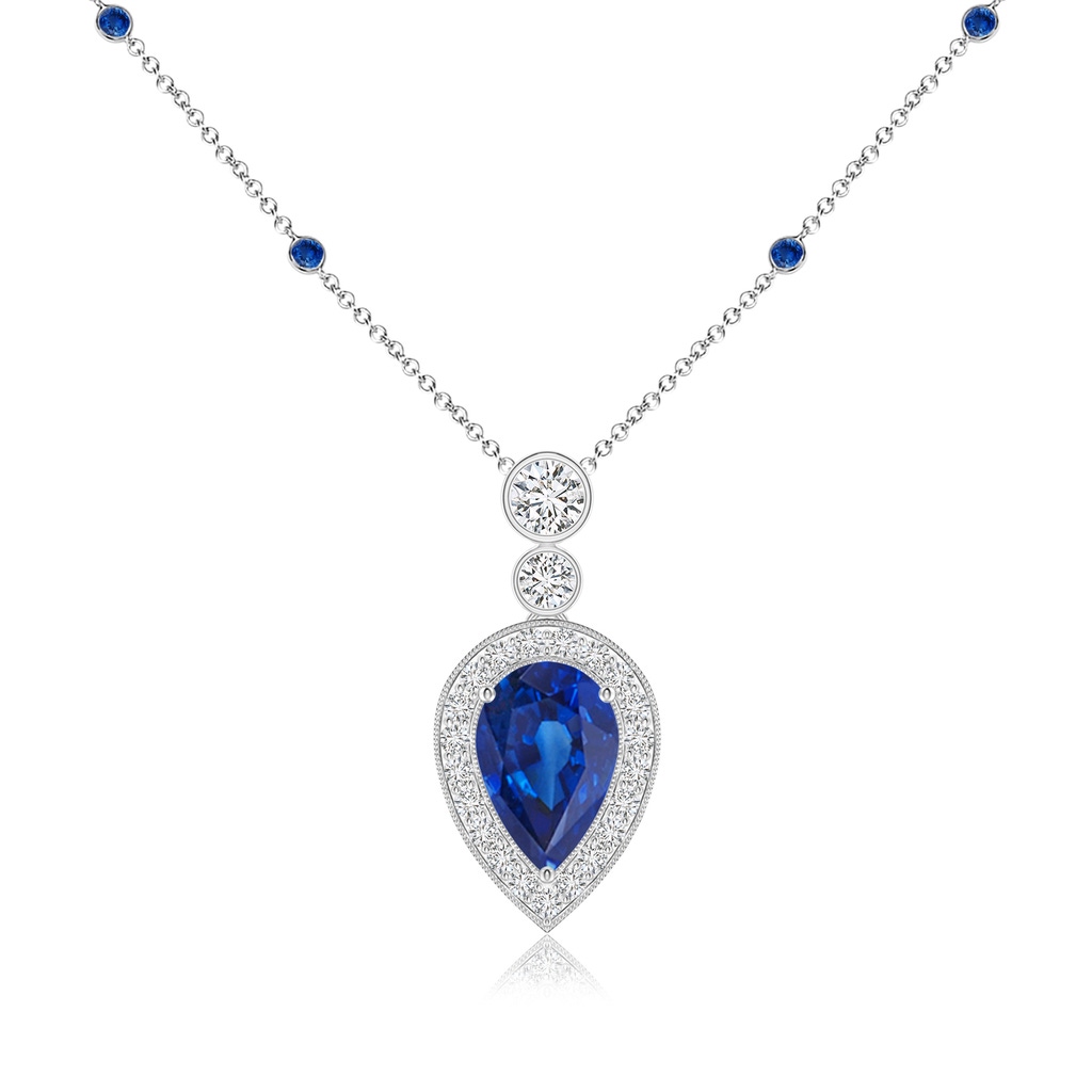 9x6mm AAA Inverted Pear Sapphire Necklace with Diamonds in White Gold