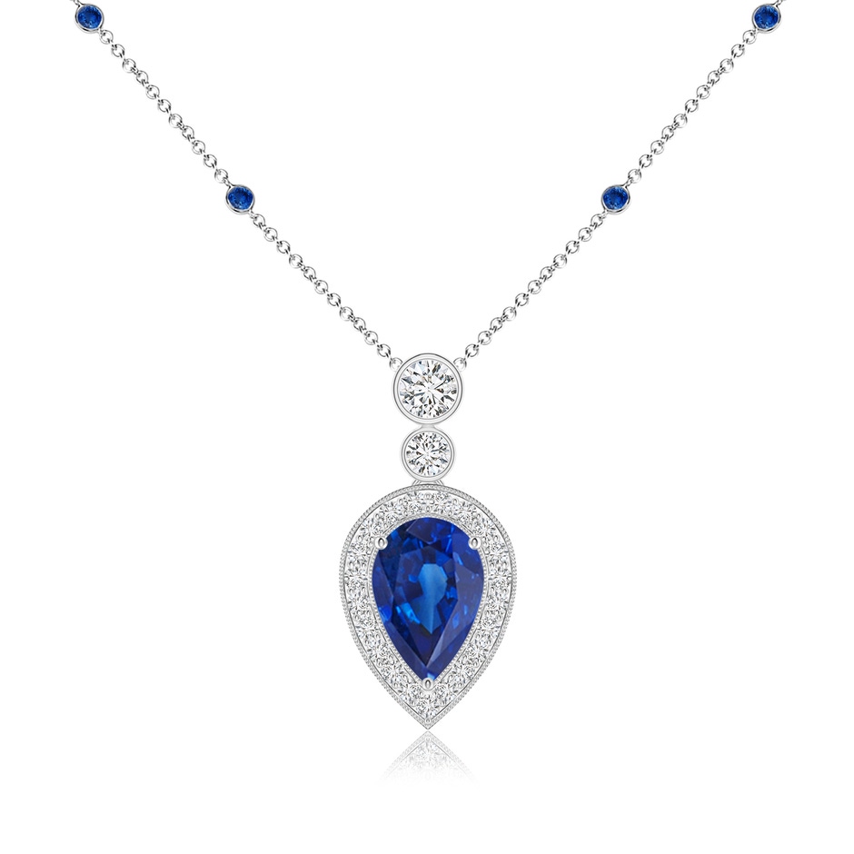 9x6mm AAA Inverted Pear Sapphire Necklace with Diamonds in White Gold 