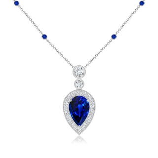 9x6mm AAAA Inverted Pear Sapphire Necklace with Diamonds in P950 Platinum