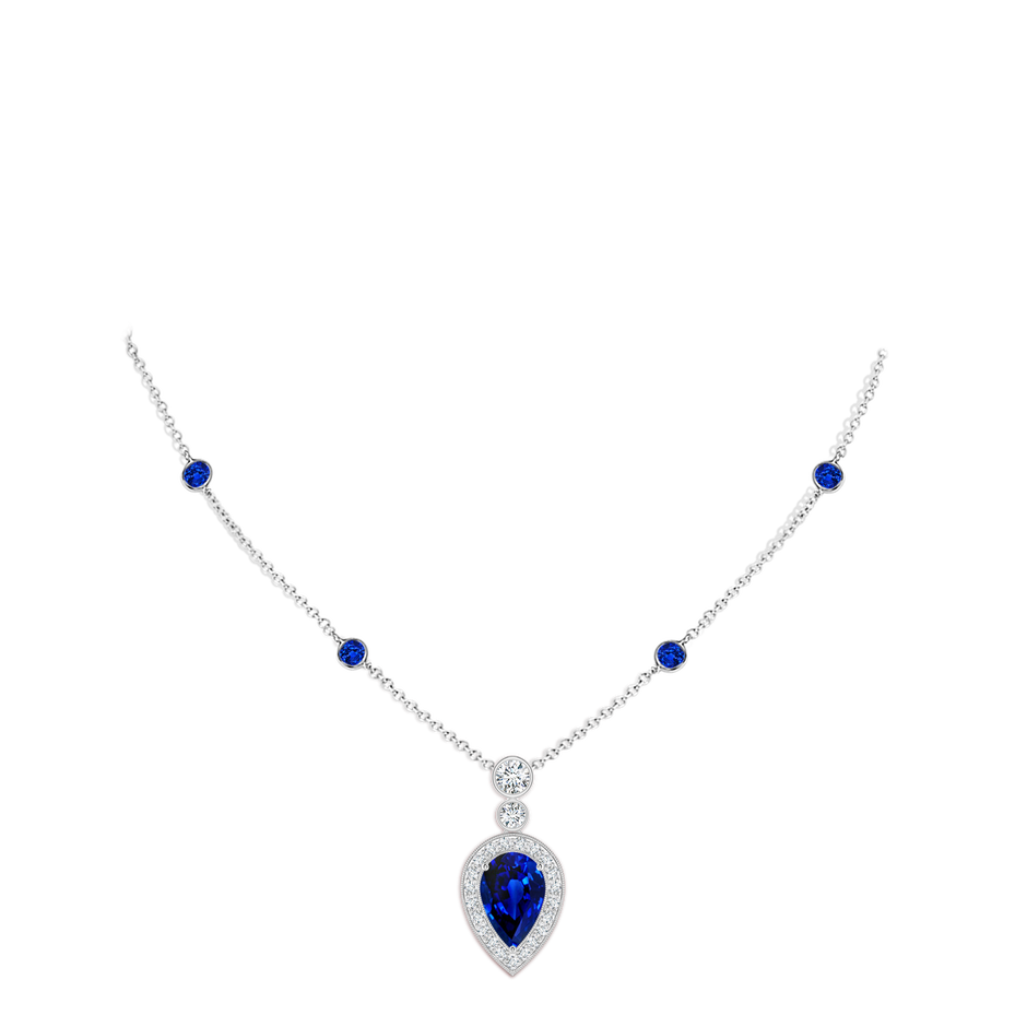 9x6mm AAAA Inverted Pear Sapphire Necklace with Diamonds in P950 Platinum pen
