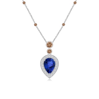 7x5mm AAA Inverted Pear Tanzanite Necklace with Coffee Diamonds in White Gold