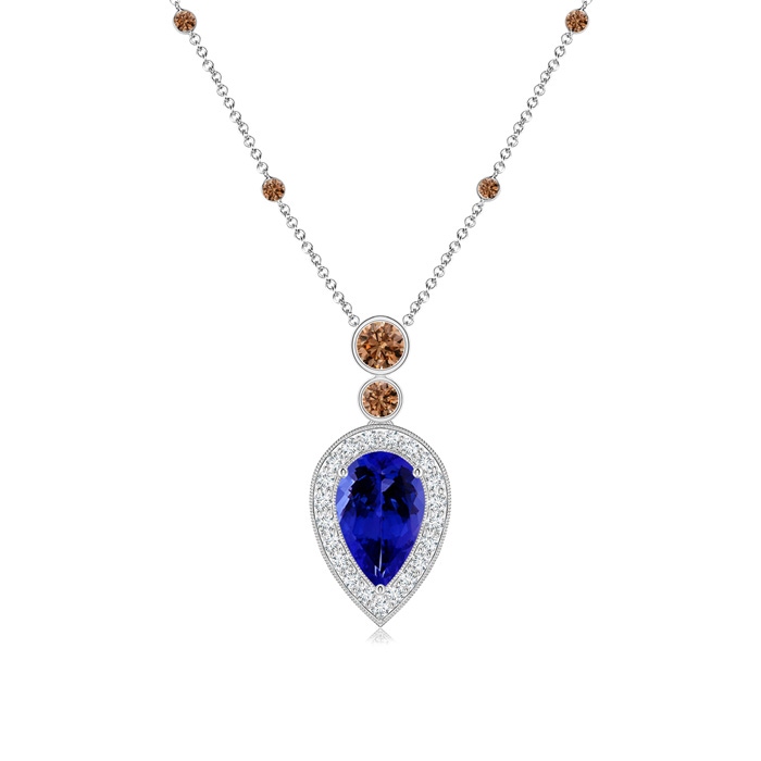 8x5mm AAAA Inverted Pear Tanzanite Necklace with Coffee Diamonds in White Gold 