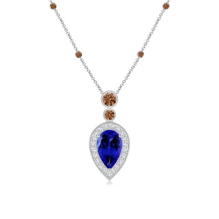 8x5mm AAAA Inverted Pear Tanzanite Necklace with Coffee Diamonds in White Gold