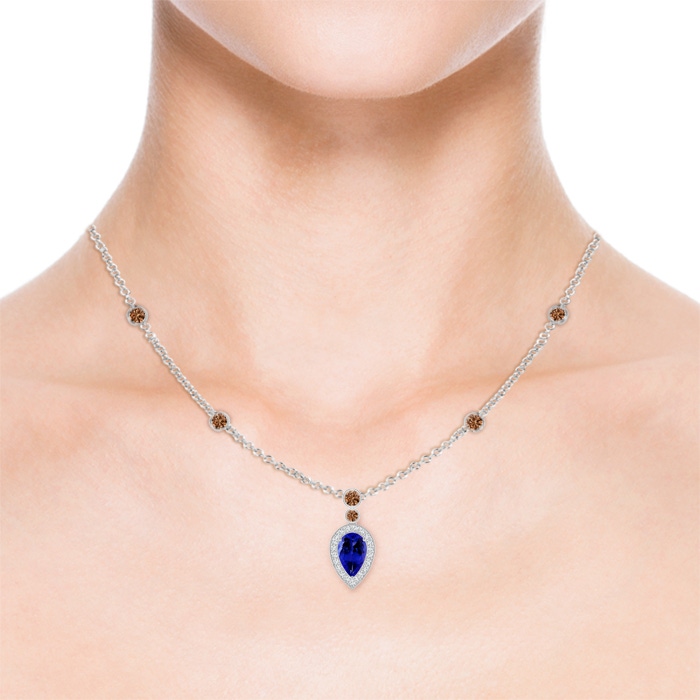 8x5mm AAAA Inverted Pear Tanzanite Necklace with Coffee Diamonds in White Gold Product Image