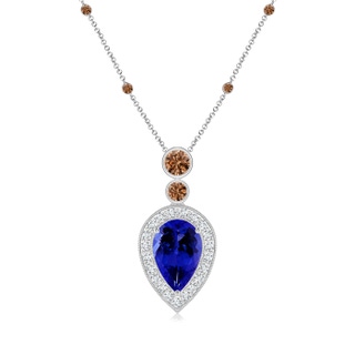 9x6mm AAAA Inverted Pear Tanzanite Necklace with Coffee Diamonds in P950 Platinum
