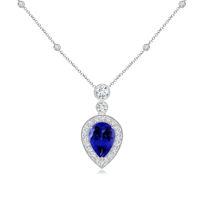 7x5mm AAAA Inverted Pear Tanzanite Necklace with Diamonds in White Gold