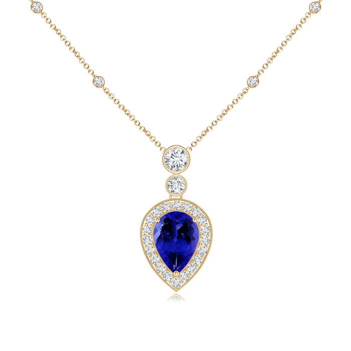7x5mm AAAA Inverted Pear Tanzanite Necklace with Diamonds in Yellow Gold