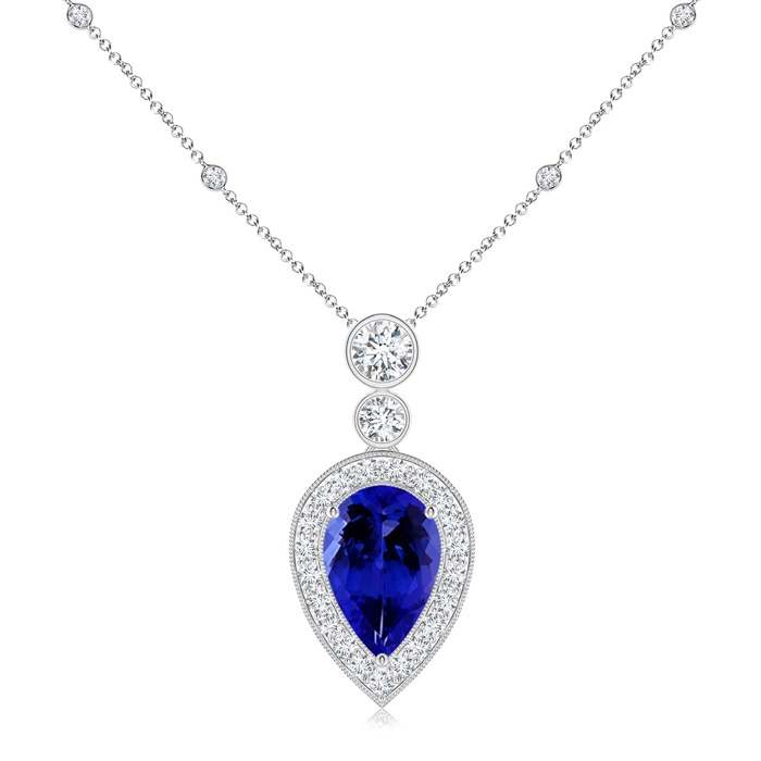 9x6mm AAAA Inverted Pear Tanzanite Necklace with Diamonds in White Gold