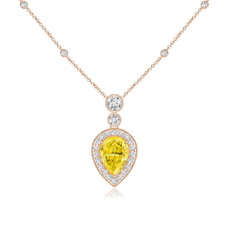 7x5mm AAAA Inverted Pear Fancy Intense Yellow Diamond Necklace in Rose Gold 