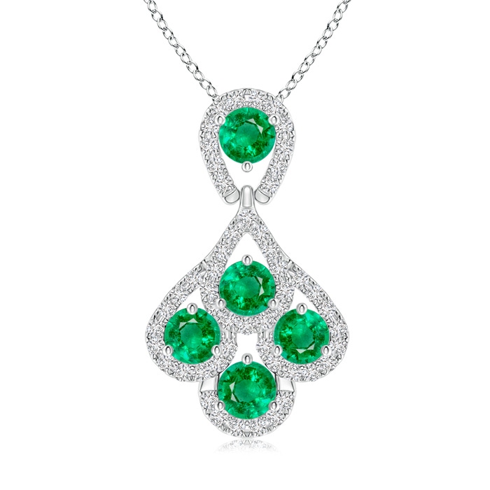 3.5mm AAA Emerald Layered Drop Pendant with Diamonds in White Gold