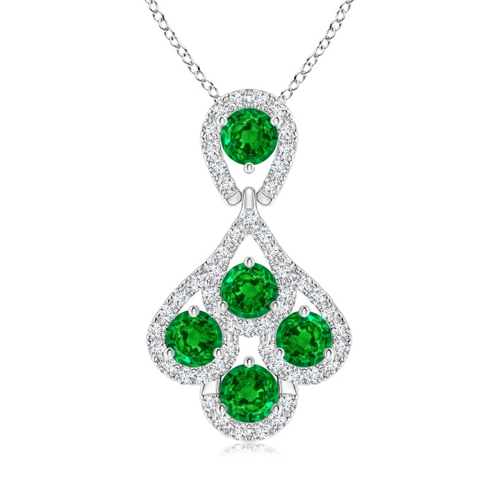 3.5mm Lab-Grown Emerald Layered Drop Pendant with Diamonds in White Gold