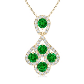 3.5mm AAAA Emerald Layered Drop Pendant with Diamonds in Yellow Gold