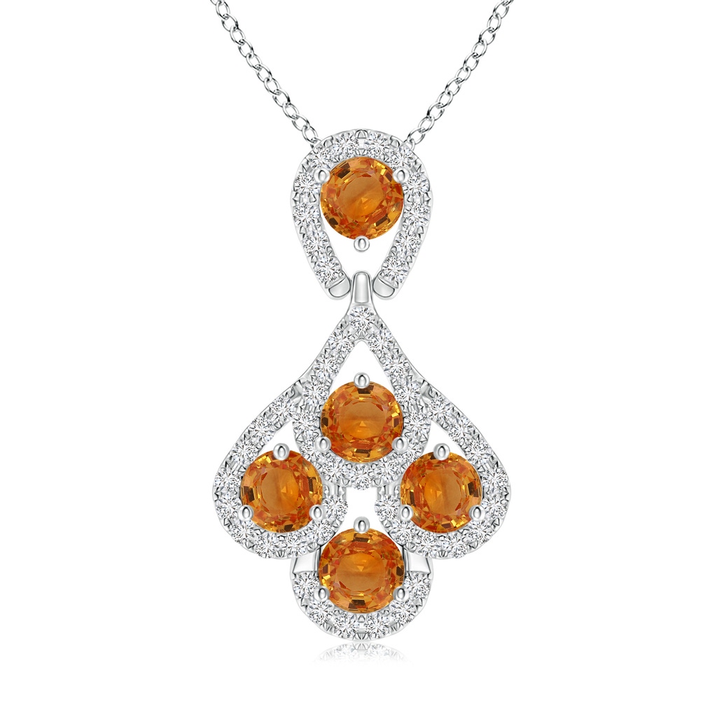 3.5mm AAA Orange Sapphire Layered Drop Pendant with Diamonds in White Gold