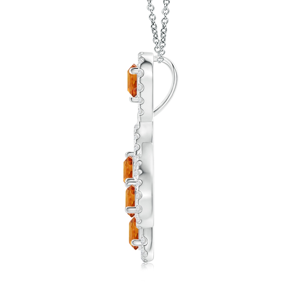 3.5mm AAA Orange Sapphire Layered Drop Pendant with Diamonds in White Gold Side 1