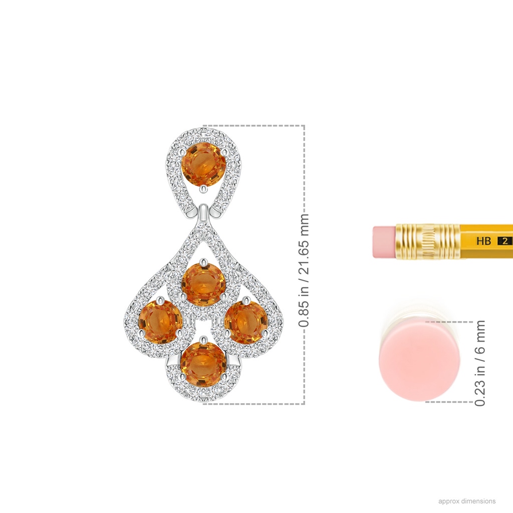 3.5mm AAA Orange Sapphire Layered Drop Pendant with Diamonds in White Gold Ruler