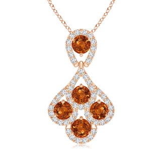 3.5mm AAAA Orange Sapphire Layered Drop Pendant with Diamonds in Rose Gold
