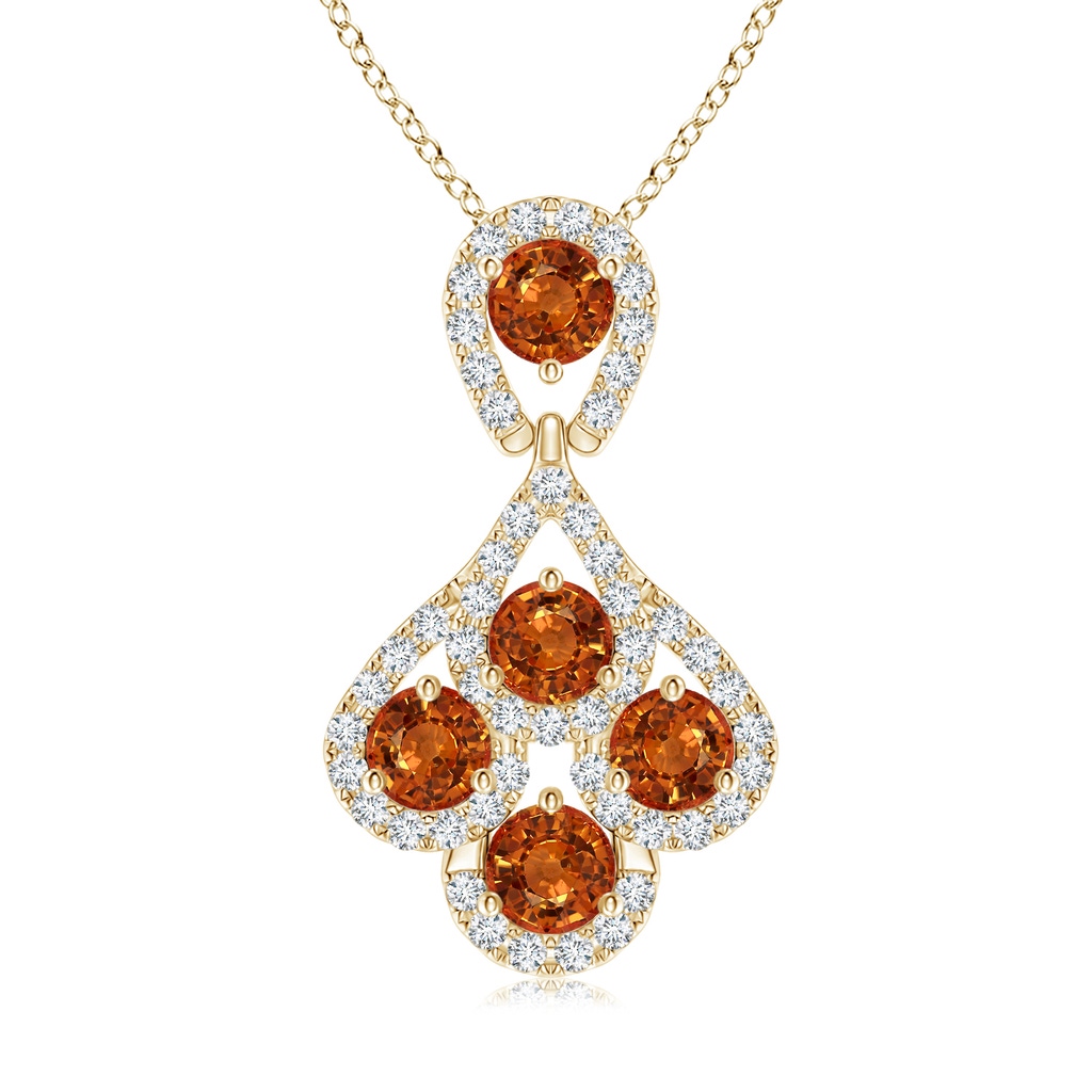 3.5mm AAAA Orange Sapphire Layered Drop Pendant with Diamonds in Yellow Gold