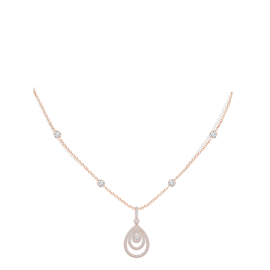 3.1mm GVS2 Triple Teardrop Diamond Pendant Necklace in Rose Gold body-neck