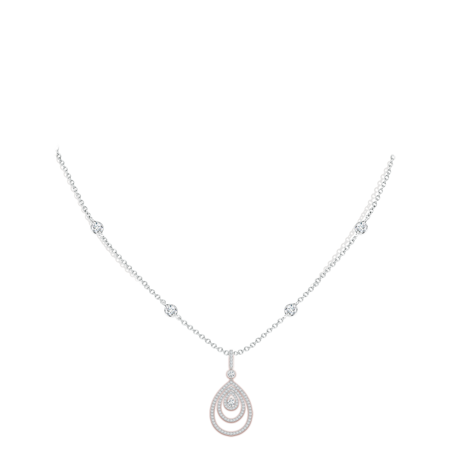 3.1mm GVS2 Triple Teardrop Diamond Pendant Necklace in White Gold body-neck