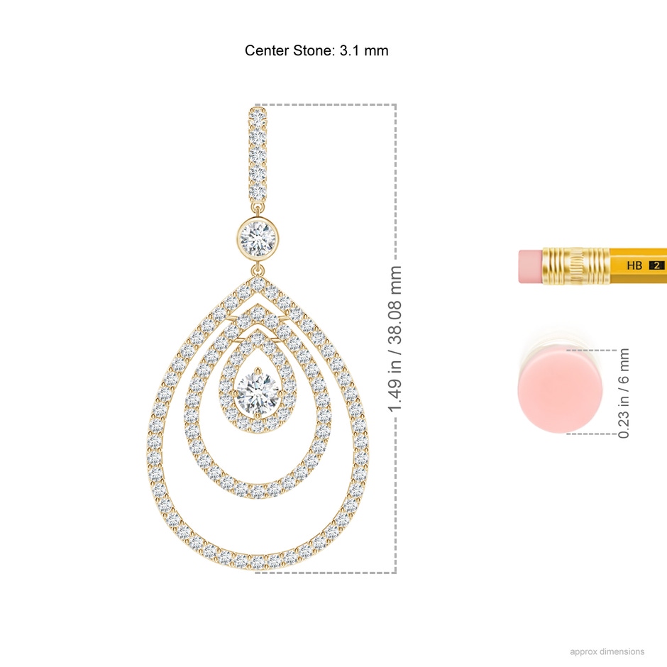 3.1mm GVS2 Triple Teardrop Diamond Pendant Necklace in Yellow Gold ruler