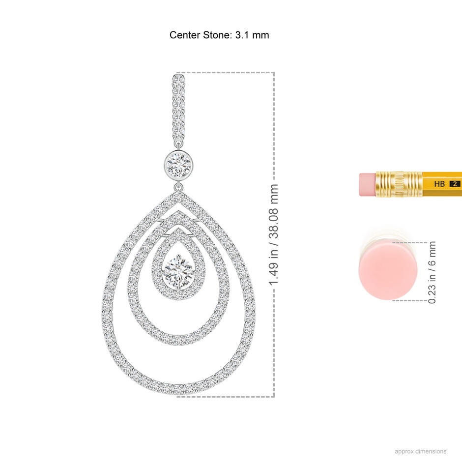 3.1mm HSI2 Triple Teardrop Diamond Pendant Necklace in White Gold ruler