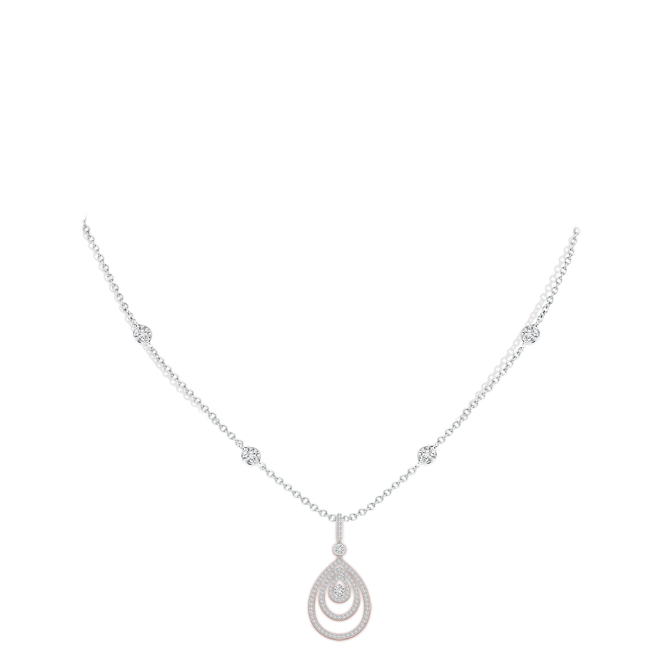 3.1mm HSI2 Triple Teardrop Diamond Pendant Necklace in White Gold body-neck