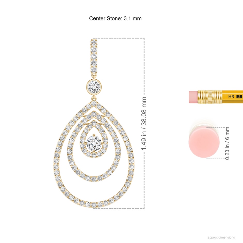 3.1mm HSI2 Triple Teardrop Diamond Pendant Necklace in Yellow Gold ruler