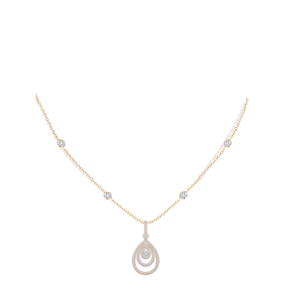 3.1mm HSI2 Triple Teardrop Diamond Pendant Necklace in Yellow Gold body-neck