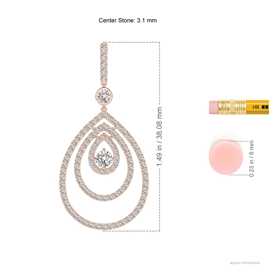 3.1mm IJI1I2 Triple Teardrop Diamond Pendant Necklace in Rose Gold ruler