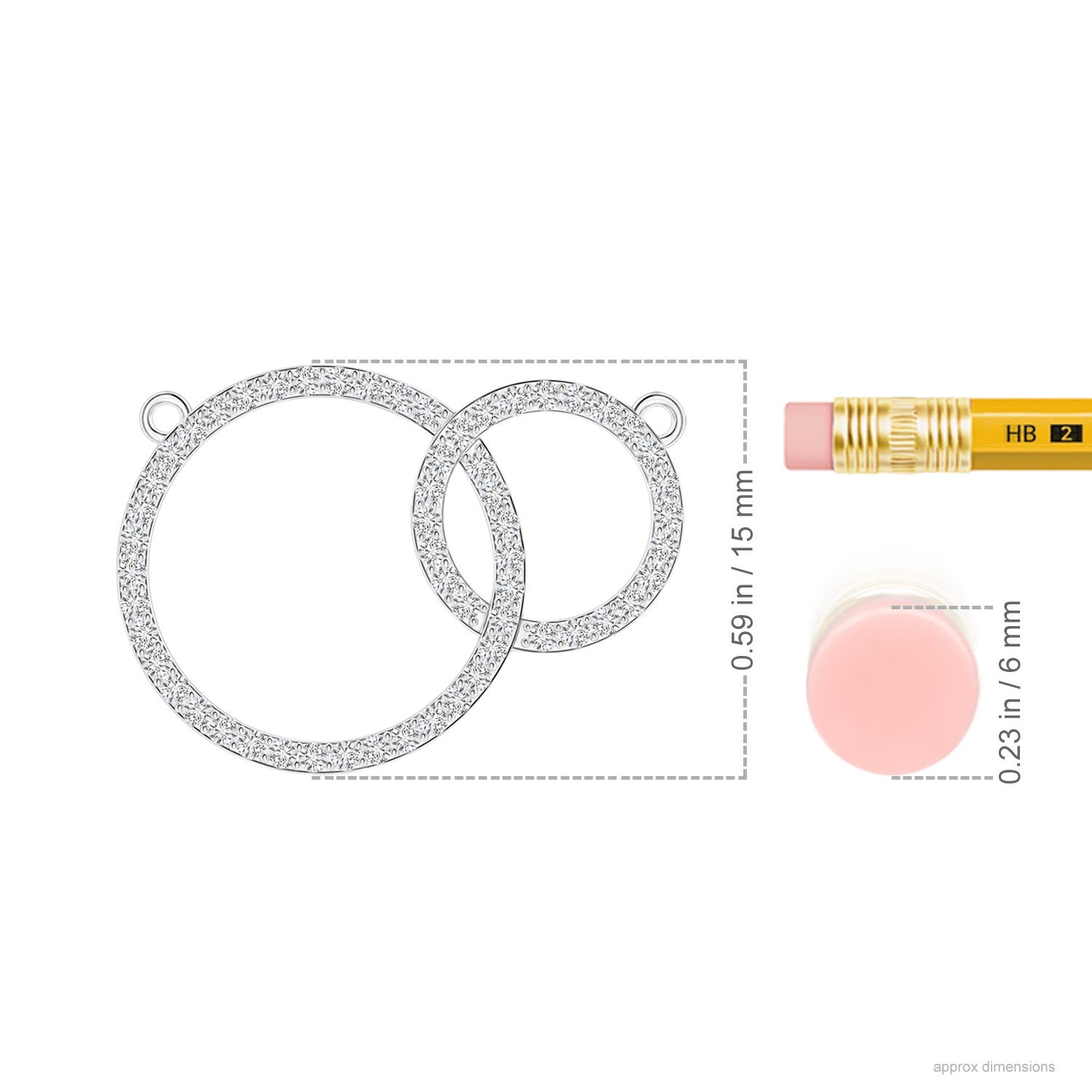 1mm HSI2 Diamond Encrusted Interlocking Circle Necklace in White Gold - ruler